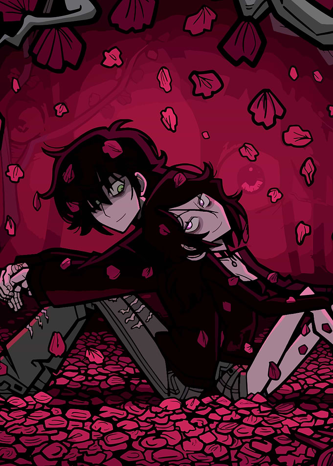 Gothic Anime Couple Amidst Petals