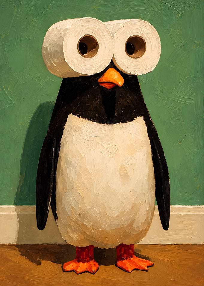 Funny Penguin with Toilet Paper Eyes
