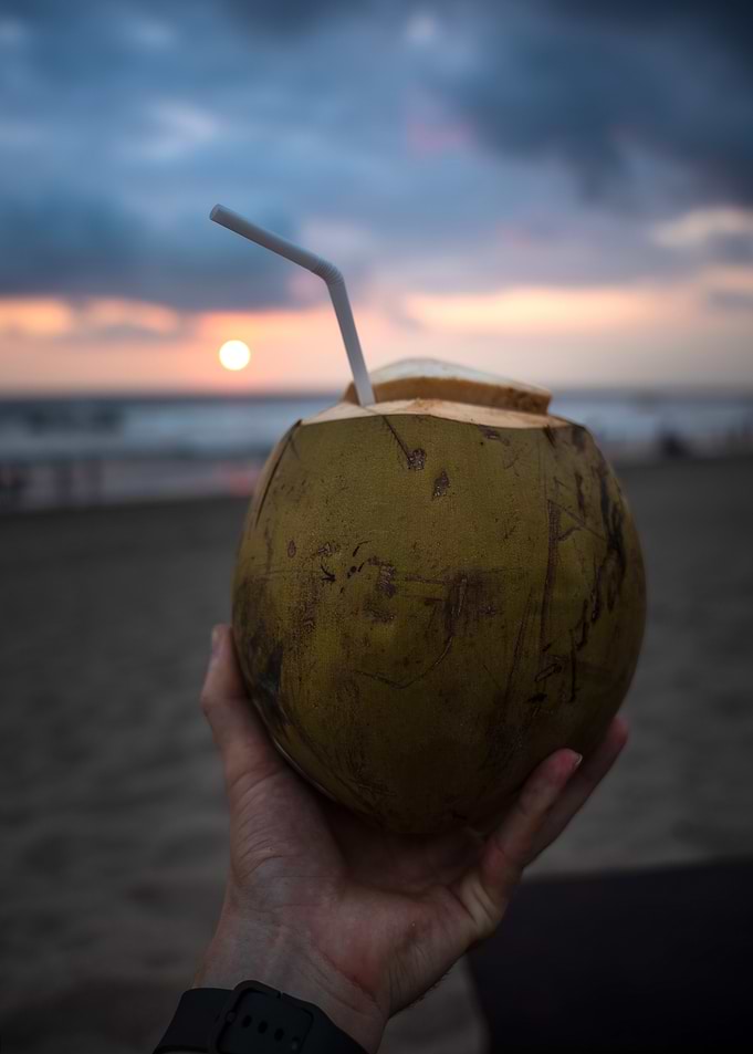 Fresh Coconut Drink at Sunset