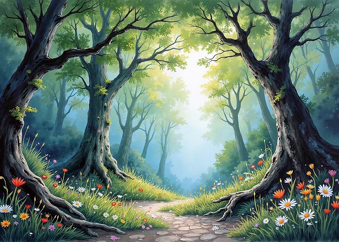 Enchanted Forest Path with Wildflowers