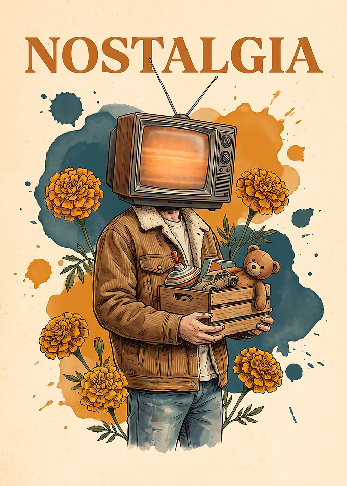 Nostalgia Retro Television Head Illustration Surreal Art