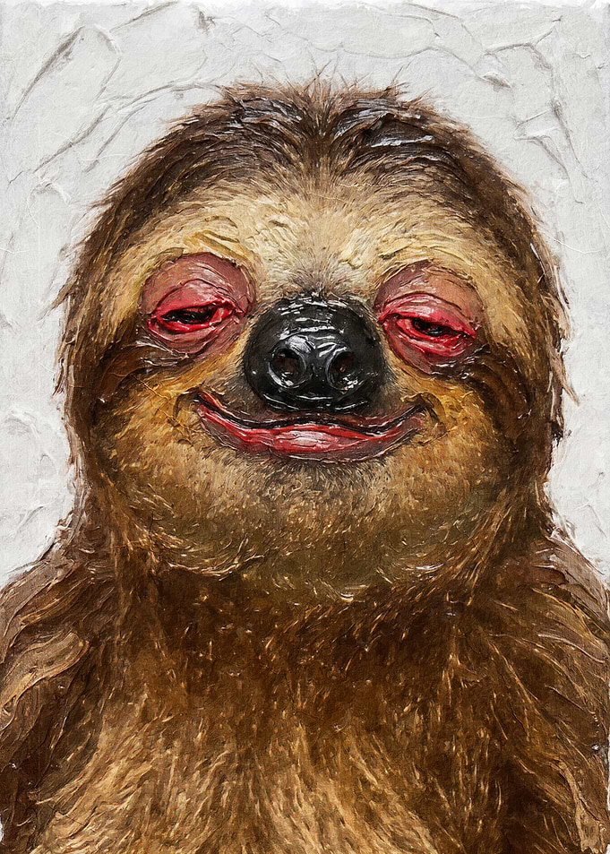 Oil Painting of a Smiling Sloth