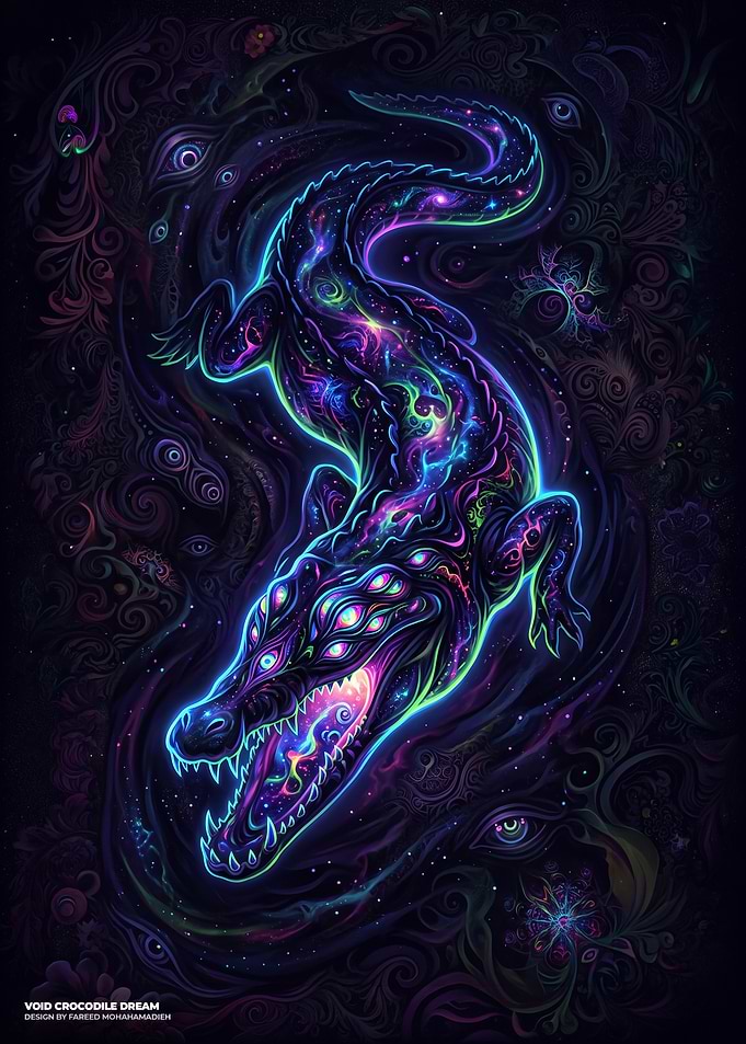 Cosmic Void Crocodile Surreal Art
