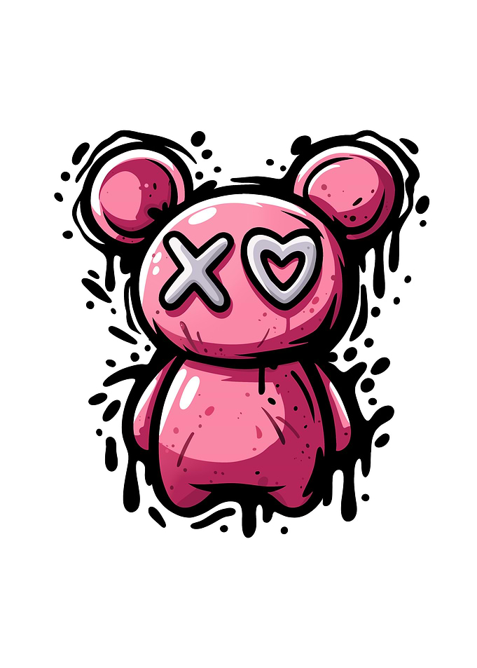 Pink Graffiti Style Bear Illustration