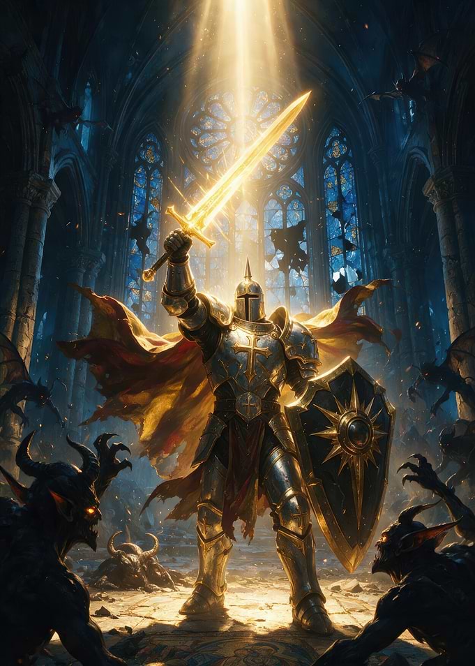 Holy Knight Battling Demonic Horde