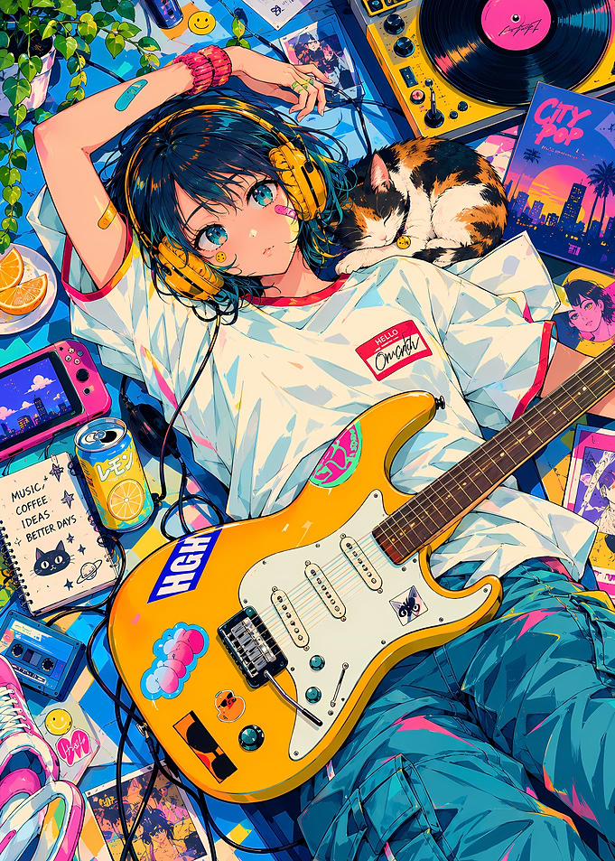 Anime Girl Relaxing with Music