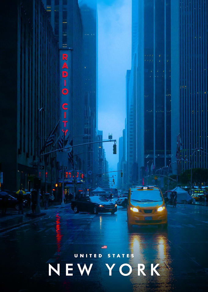 Rainy New York City Street Scene