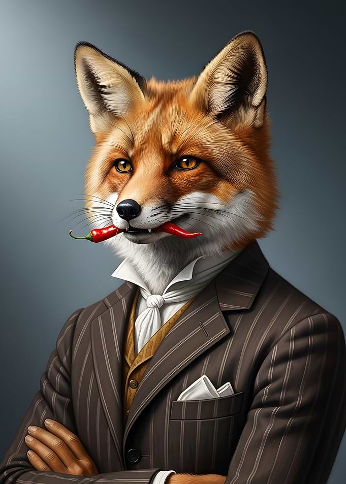 Dapper Fox with Chili Pepper