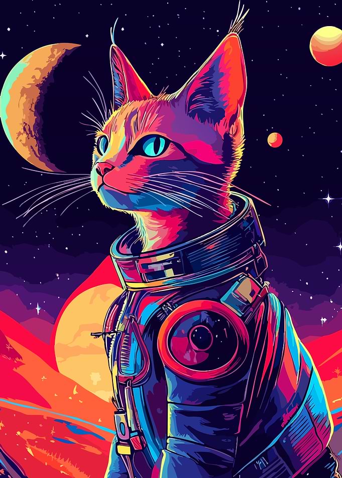 Neon Space Cat Astronaut Portrait