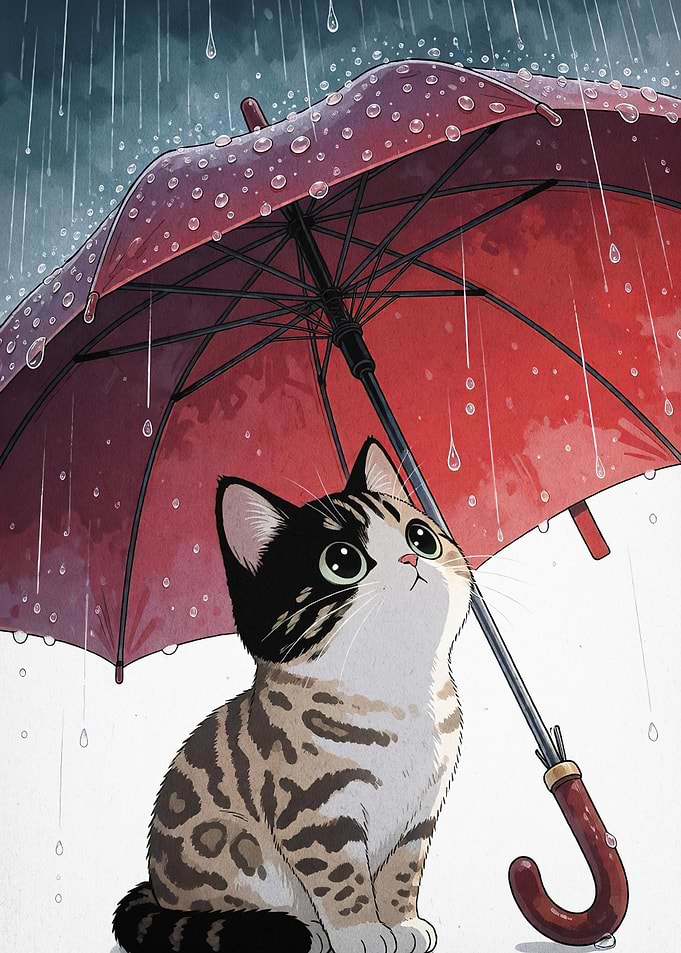 Rainy Cat Anime Cute Poster