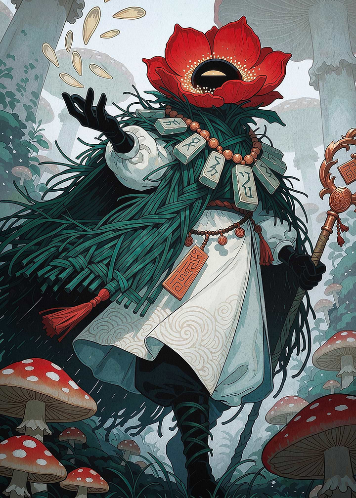 Flower Mage Fantasy Mushroom Art