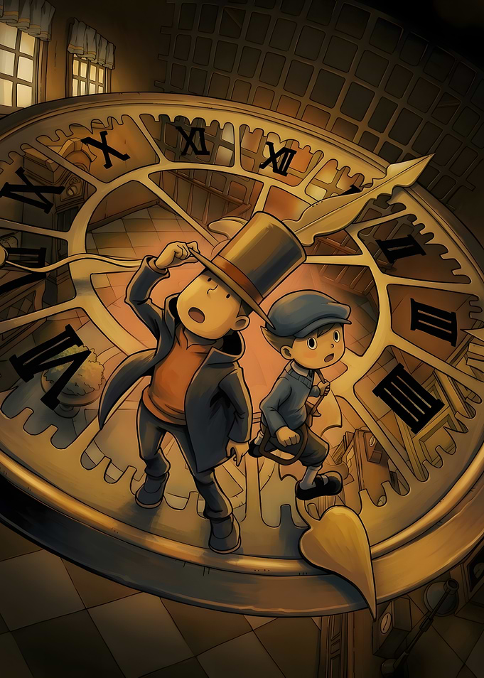 Professor Layton and Luke on Clock