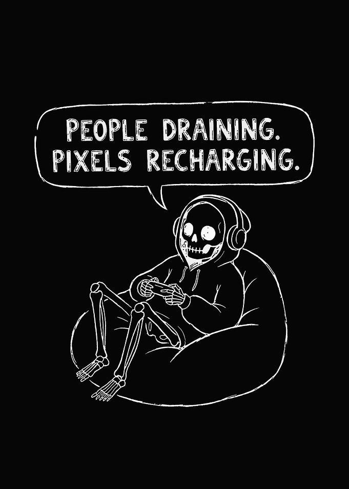 Funny Skeleton Gamer Introvert Gaming Adiction