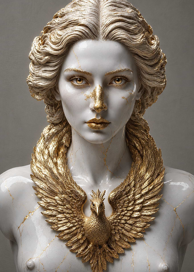 Kintsugi Phoenix Goddess Marble Sculpture