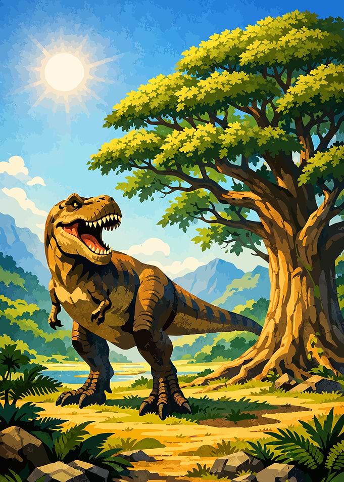T-Rex in Prehistoric Jungle Landscape