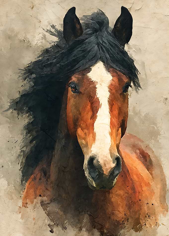 Majestic Brown Horse Portrait Painting