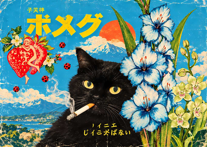 Surreal Black Cat Vintage Poster