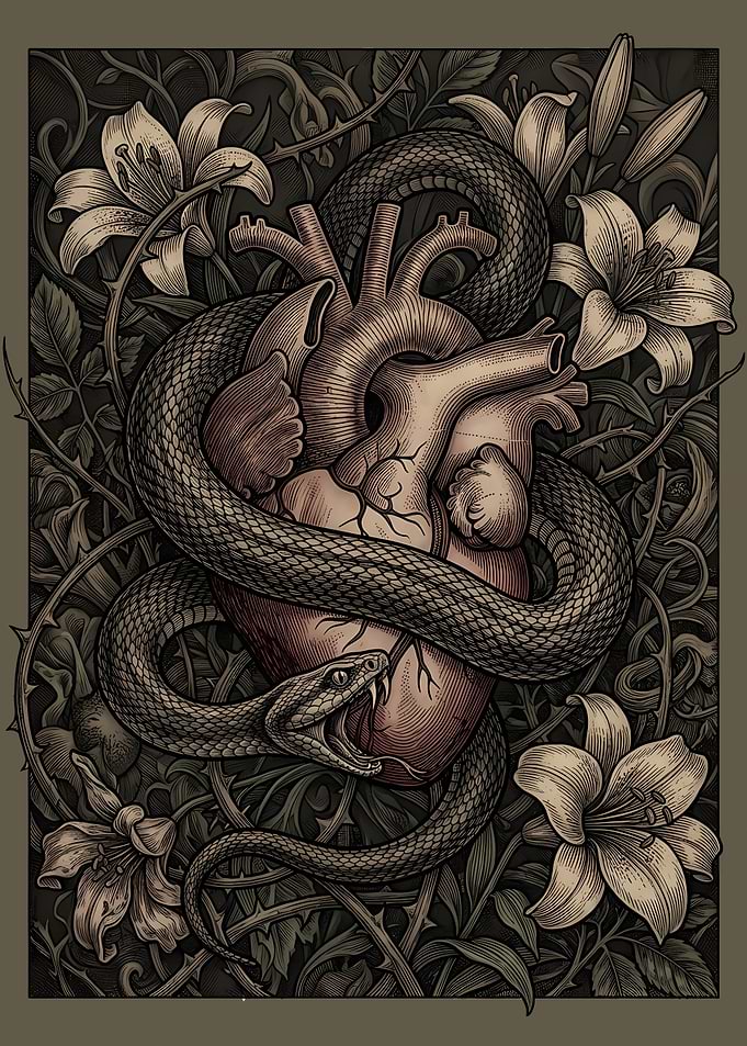 Anatomical Heart Wrapped by a Snake