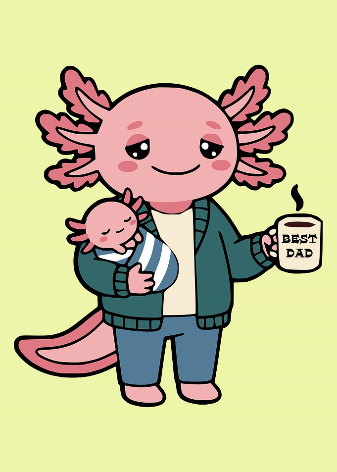 Cute Axolotl Dad Holding Baby