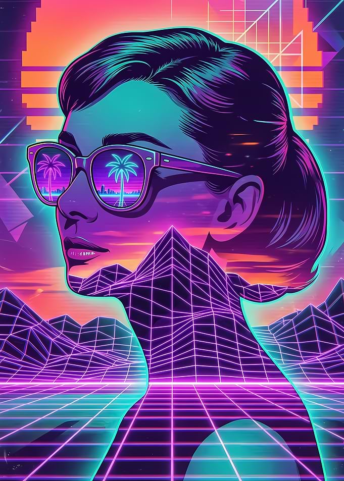 Audrey Hepburn Synthwave Retro Portrait