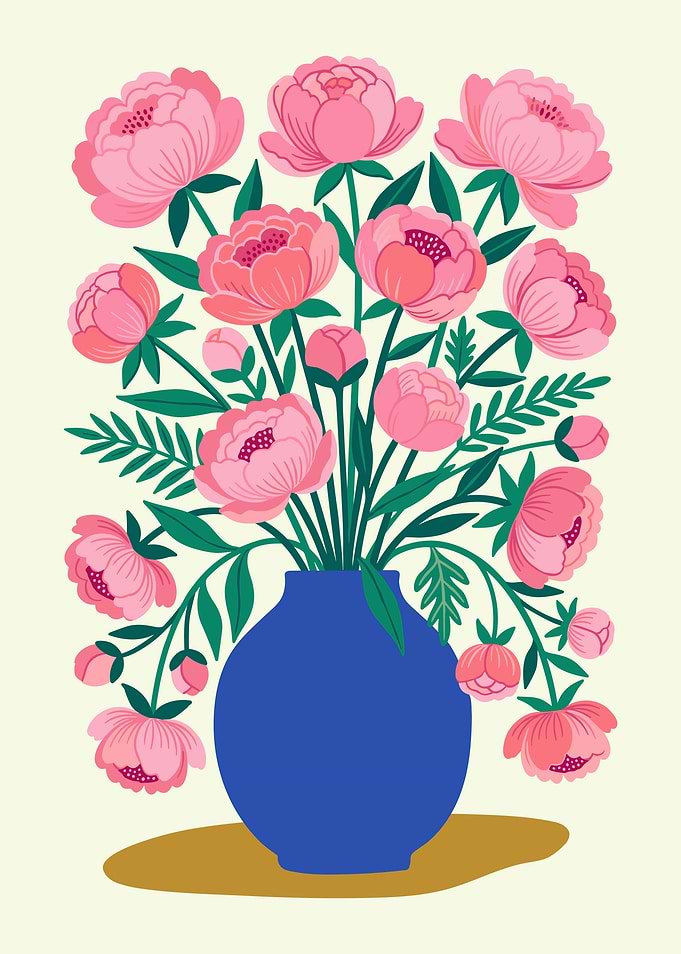 Pink Peonies in Blue Vase