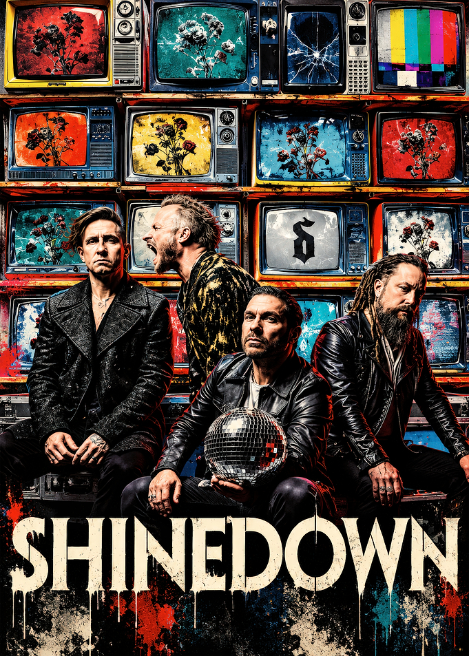 Shinedown Band Portrait with Vintage TVs