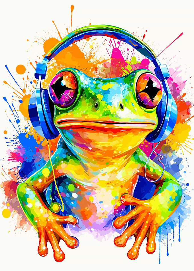 Colorful Frog Wearing Headphones