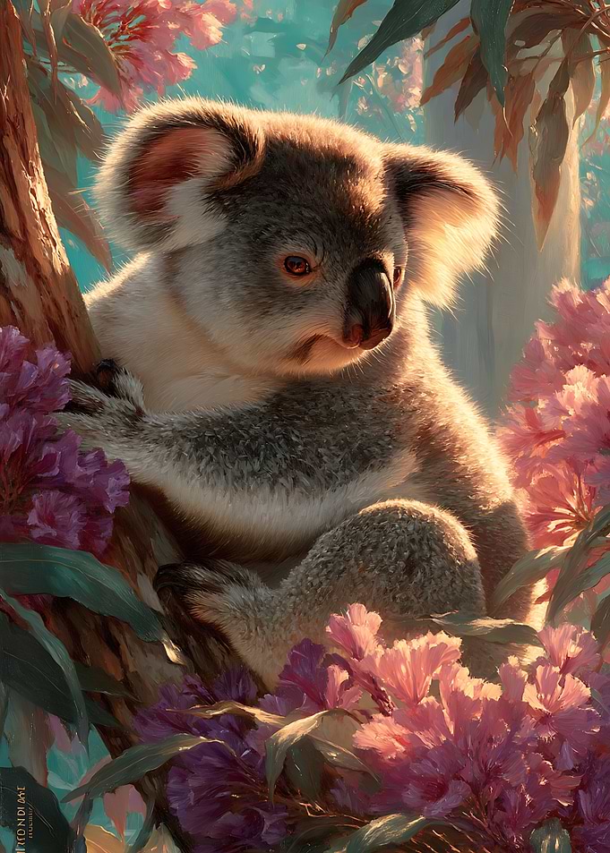 Koala Resting in Flowering Tree