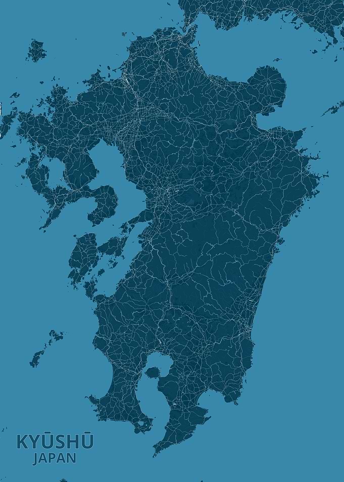 Kyushu Japan Road Map Poster