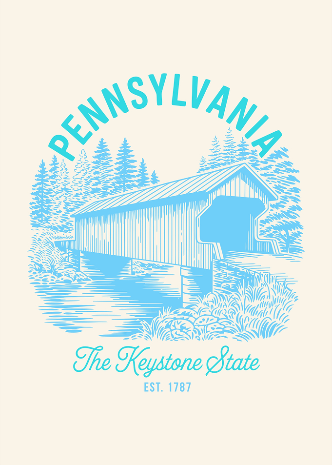 Pennsylvania Keystone State Covered Bridge Illustration