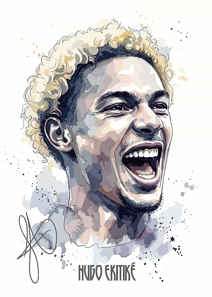Hugo Ekitike Watercolor Portrait