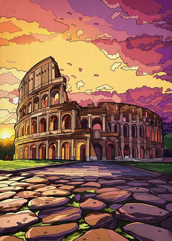 Rome Colosseum Sunset Poster Art