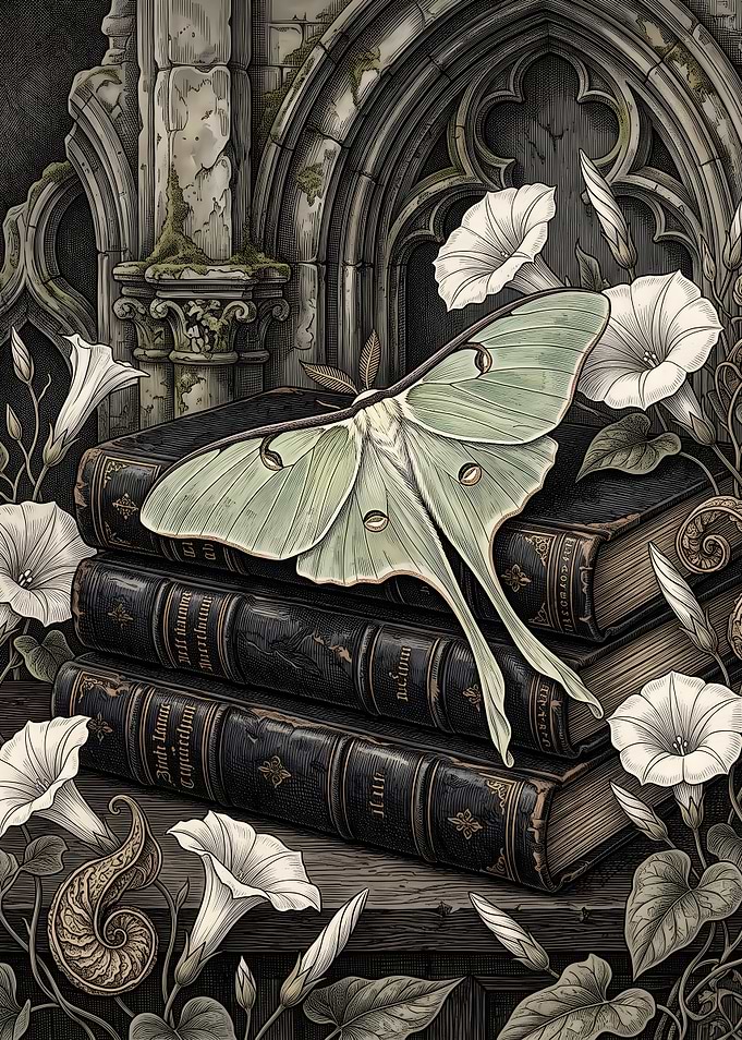 Moth on Antique Books