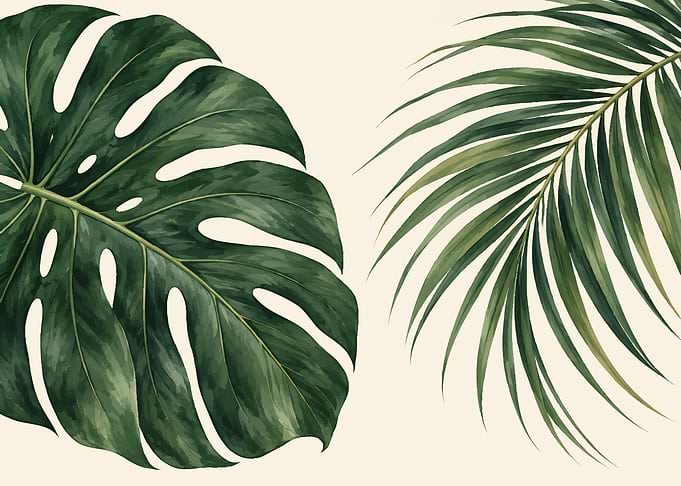Tropical Monstera and Palm Leaves