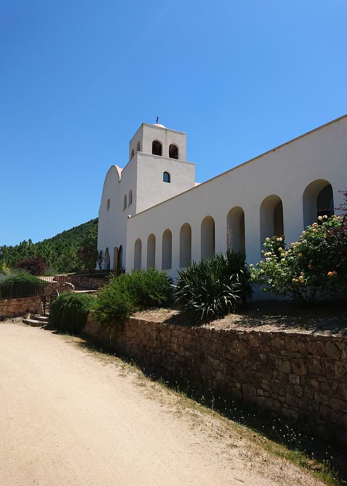 Mediterranean Monastery with Arched Walkway