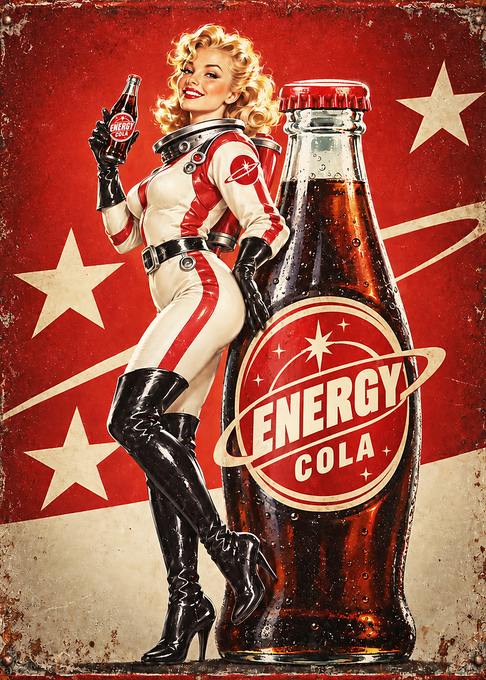Retro Space Pin-up Energy Cola Poster