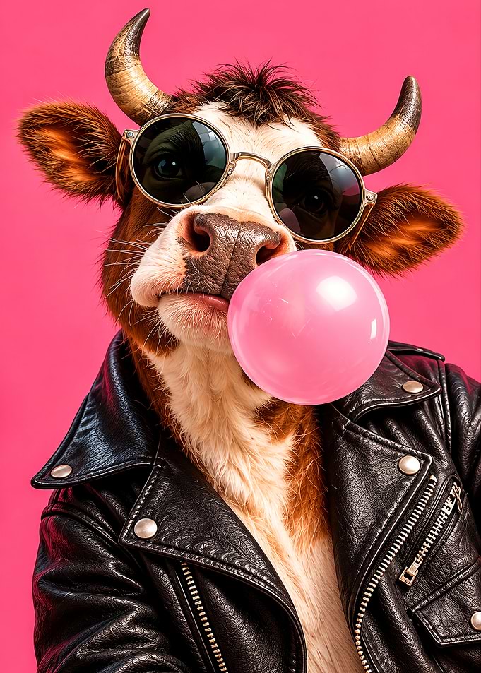 Cool Cow in Leather Jacket