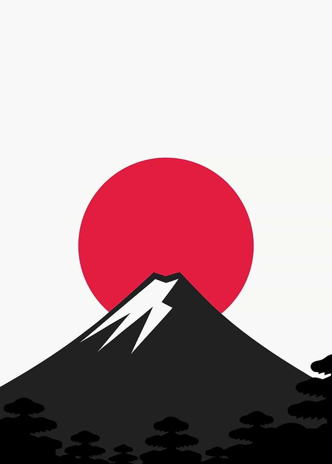 Minimalist Mount Fuji and Rising Sun