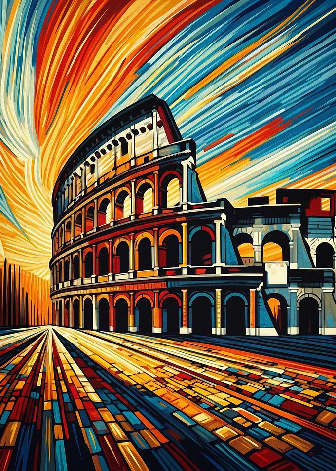 Colosseum Rome Vibrant Abstract Art