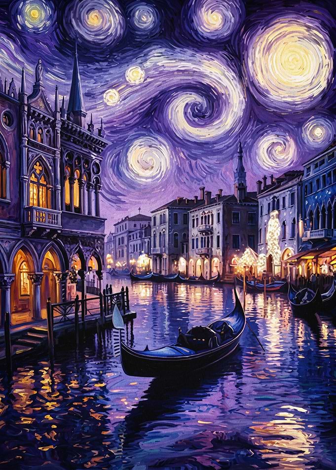 Venice Gondola Starry Night Art