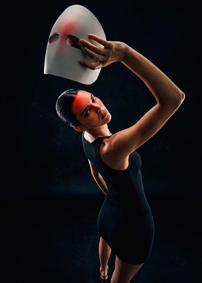 Kendall Jenner Holding Abstract Mask