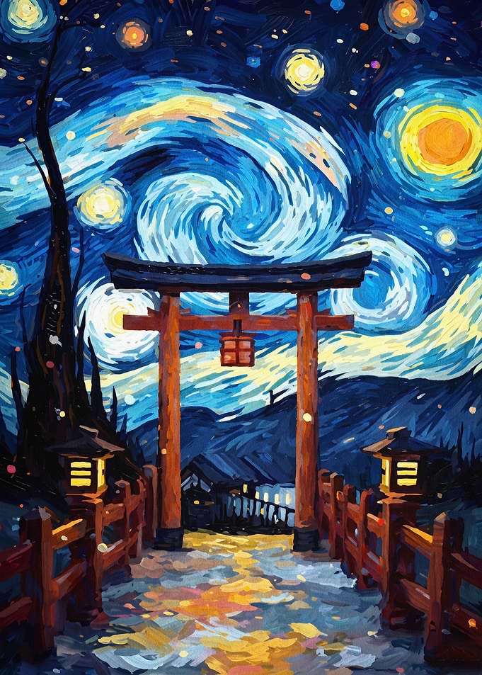 Torii Gate Starry Night Art
