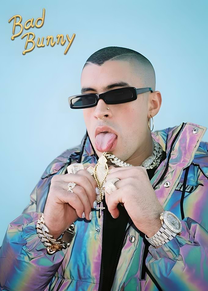 Bad Bunny Portrait with Jewelry
