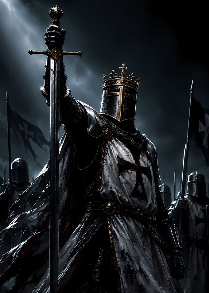Crusader Knight Holding Sword Aloft
