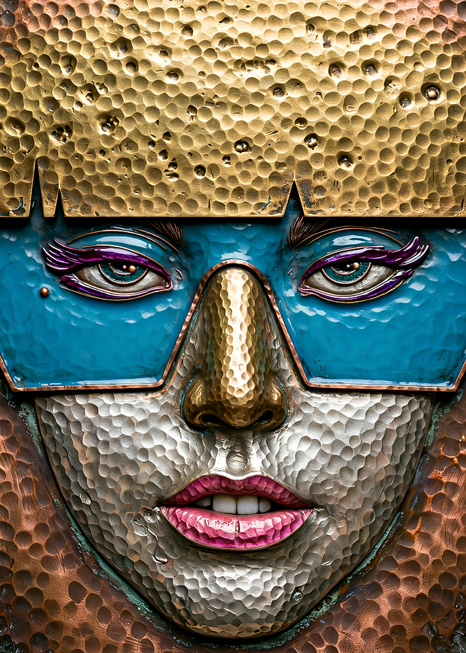 Hammered Metal Abstract Face Sculpture