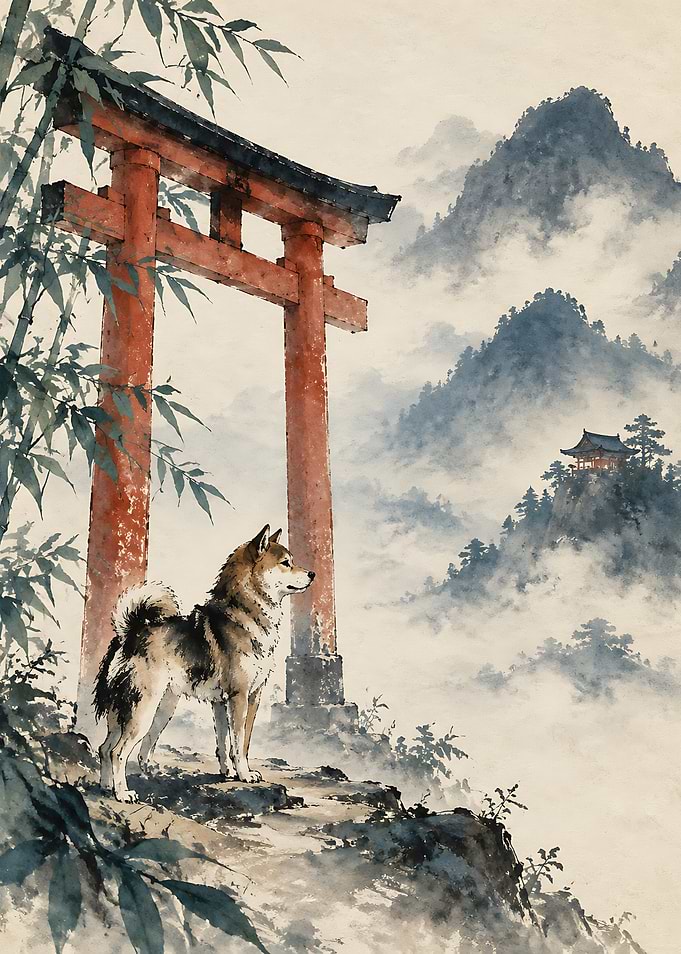 Shiba Inu at Torii Gate