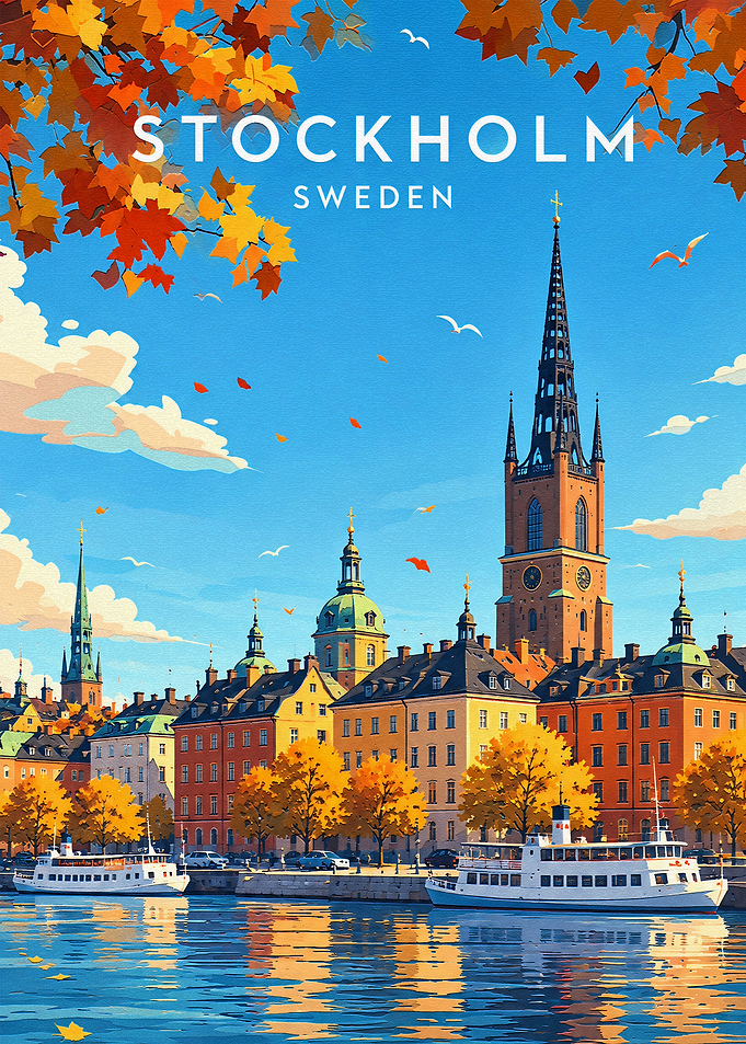 Stockholm Sweden Autumn Travel Poster