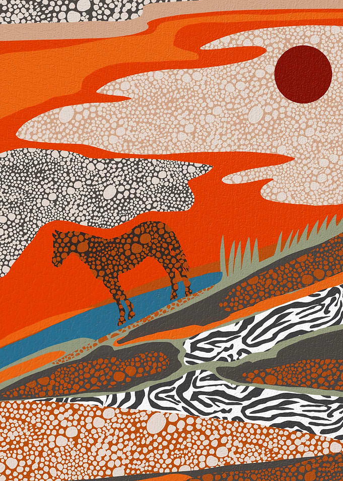 Abstract Horse in Polka Dot Landscape