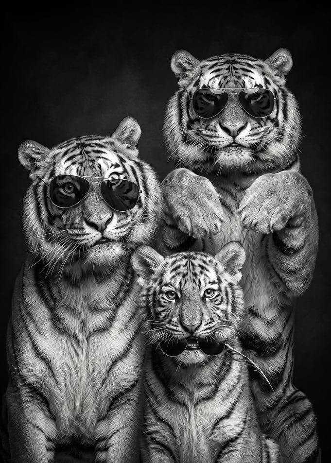 funny Cool Tiger Family Wearing Sunglasses