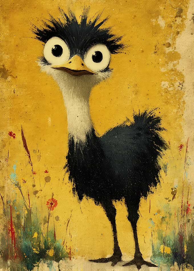 Whimsical Cartoon Emu Illustration